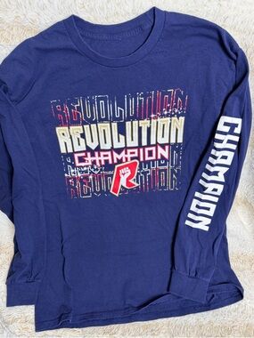 Champion Navy Graphic 'Revolution' Long Sleeve Tee with Red & Gold Accents